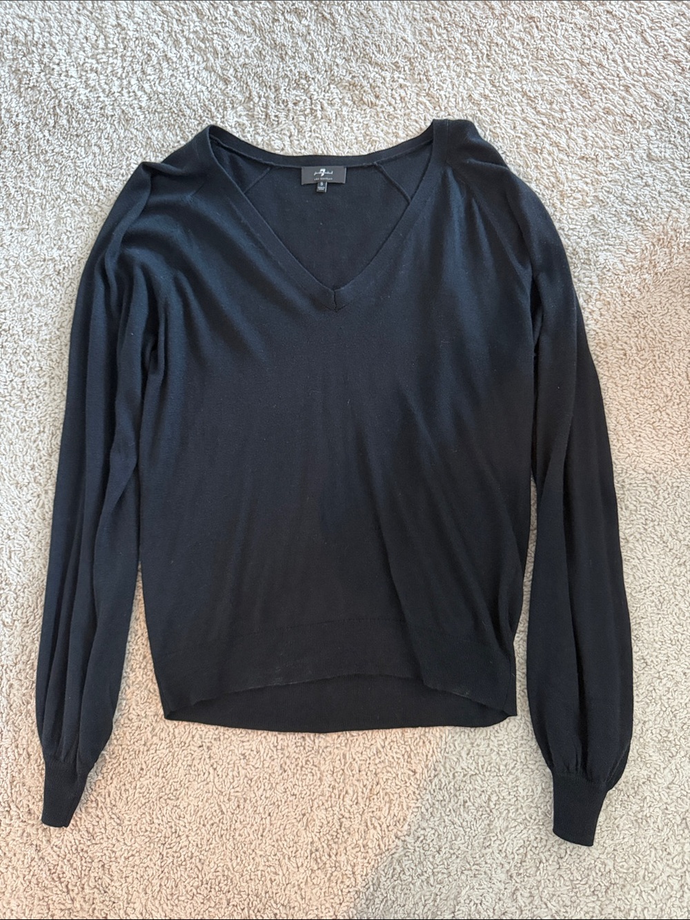 7 For All Mankind Black V-Neck Lightweight Sweater